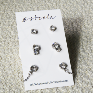 ELYSIA MIX & MATCH TRIO Stud Earrings Silver & Clear