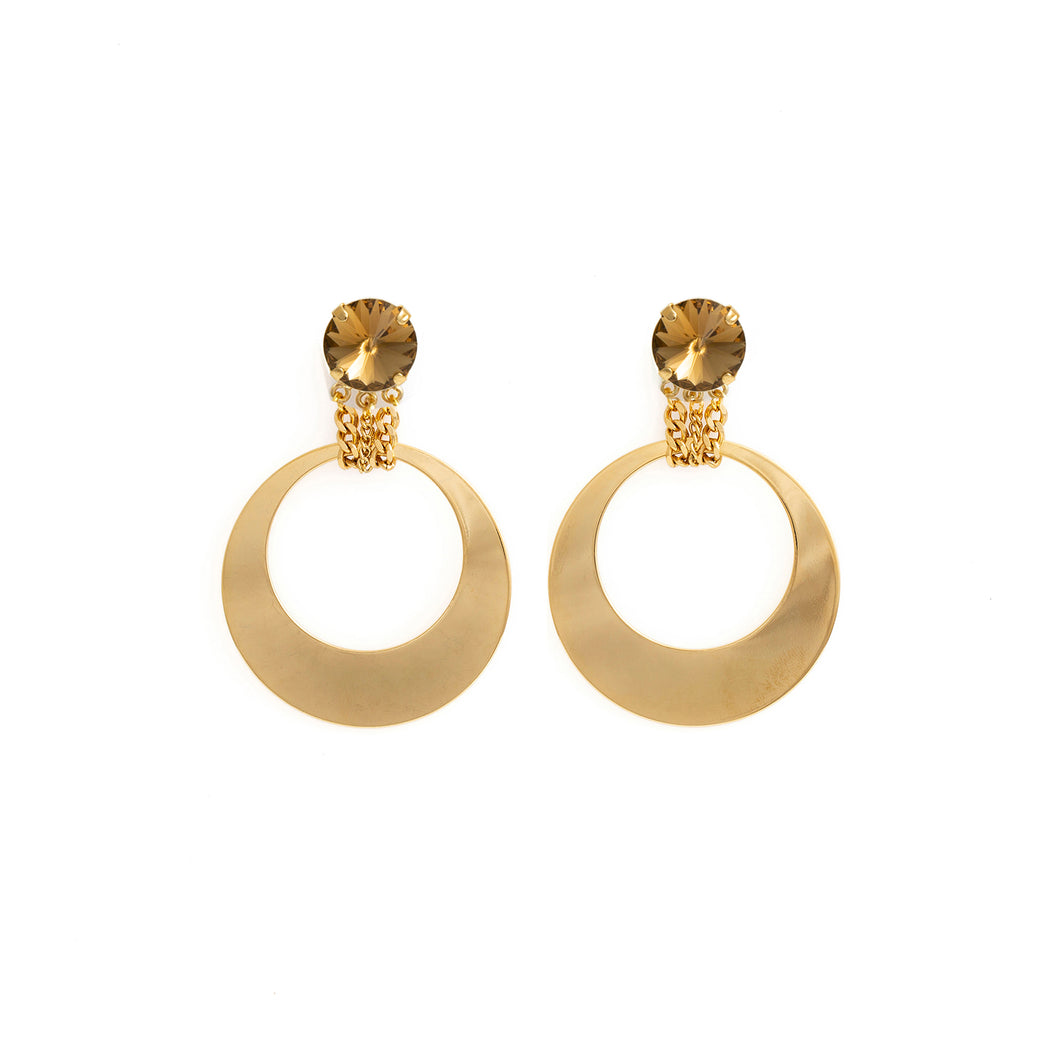 GRETA hoop earrings brown crystal and gold