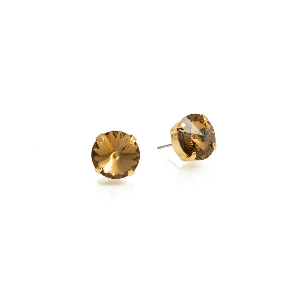 Gold and smokey brown crystal stud earrings