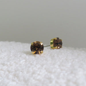 SPIKE Crystal Stud Earrings Brown Gold