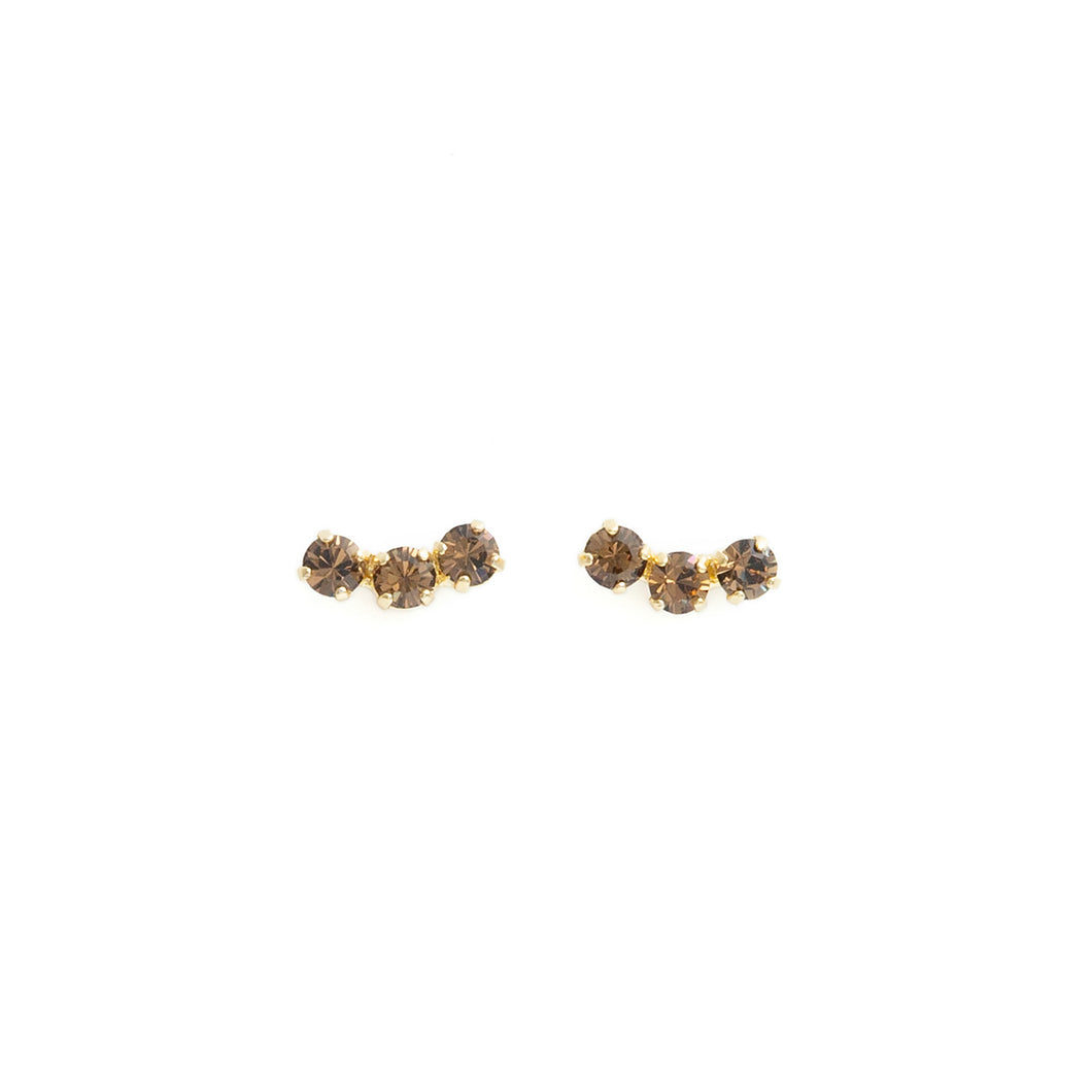 TRILOGY earrings brown crystals gold