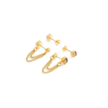 Charger l&#39;image dans la galerie, SOLENE DUO Stud Earrings Gold &amp; Brown
