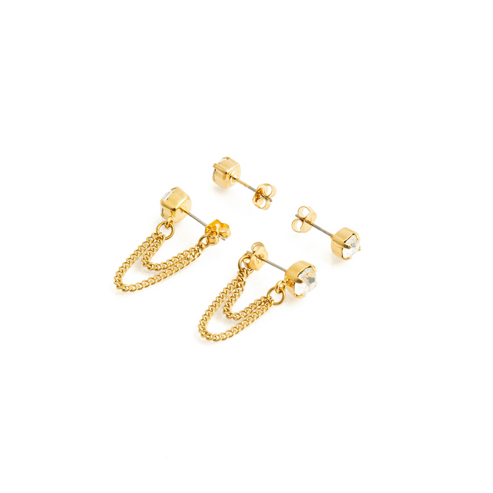 SOLENE DUO Stud Earrings Gold & Clear