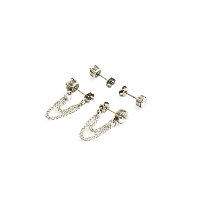 SOLENE DUO Stud Earrings Silver & Clear