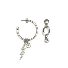 Load image into Gallery viewer, BOLT asymmetrical hoop earring crystal charm
