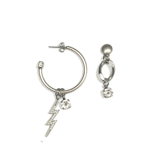 BOLT asymmetrical hoop earring crystal charm