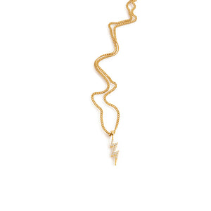 Gold necklace lightning pendant with zirconia