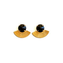 Load image into Gallery viewer, GAL stud earrings black Swarovski and gold
