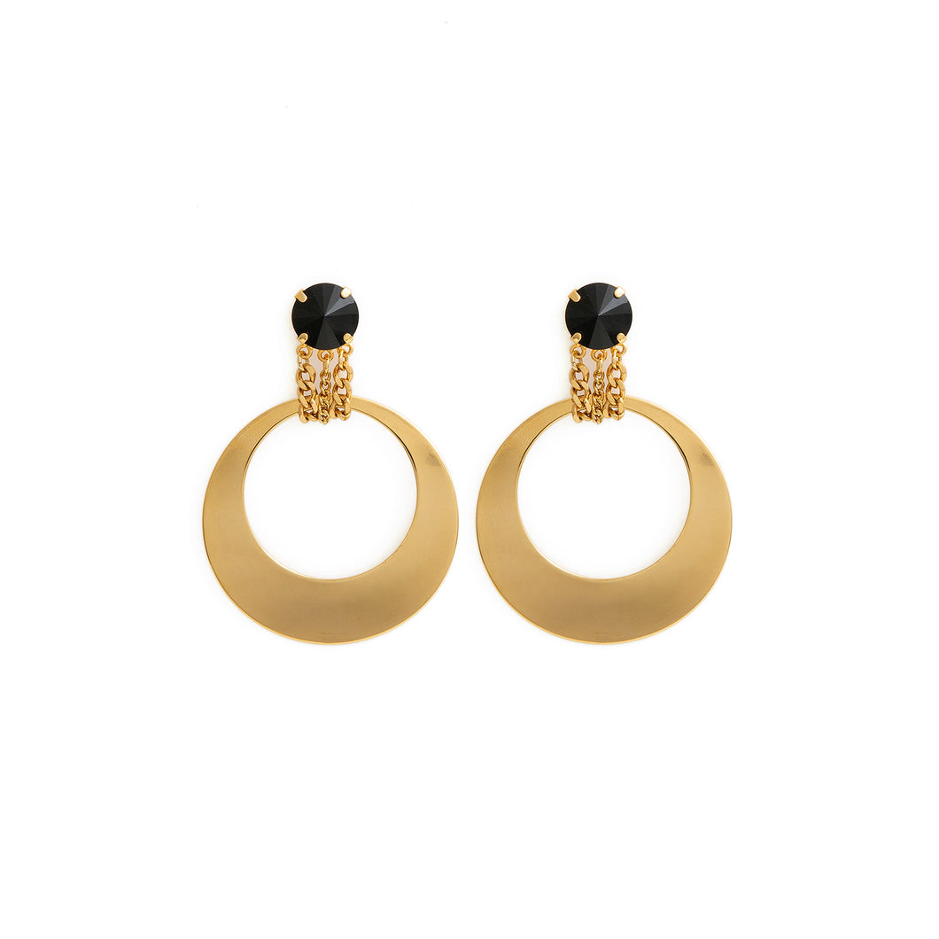 GRETA Earrings Black and gold hoop earrings Swarovski