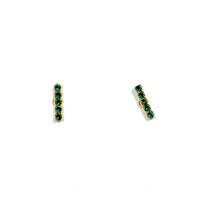 LAYLA bar stud earrings gold and green crystal