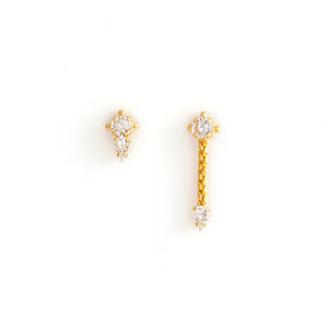 Gold asymetrical stud earrings by ESTRELA 