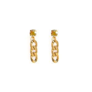 Gold crystal and chain dangling earrings
