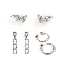 Load image into Gallery viewer, Earring trio set Swarovski crystal silver
