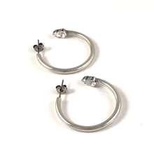 Load image into Gallery viewer, Modern hoop earrings silver with Swarovski crystals
